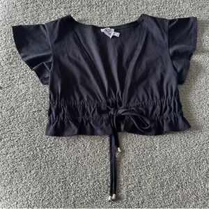 Princess Polly Black Cropped Blouse Size Small, 2